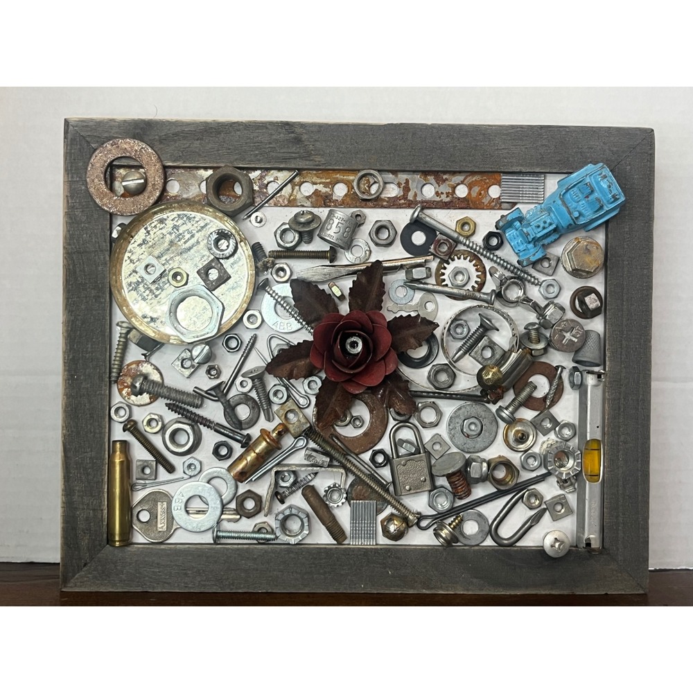 Industrial Metal Art Assemblage Sculpture Nuts Bolts Gears‎ Rose Car Decor